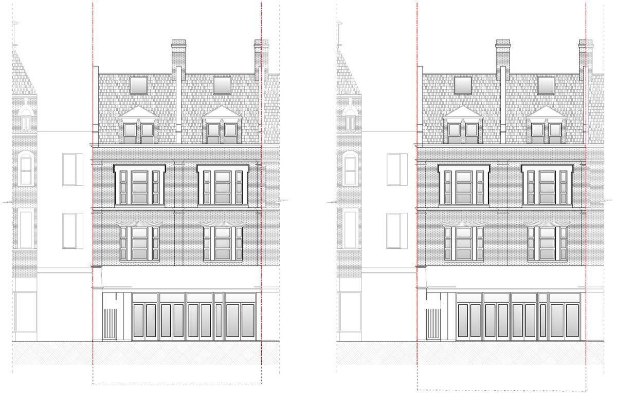 Existing and proposed front elevations, unchanged by the works (front elevation drawing)