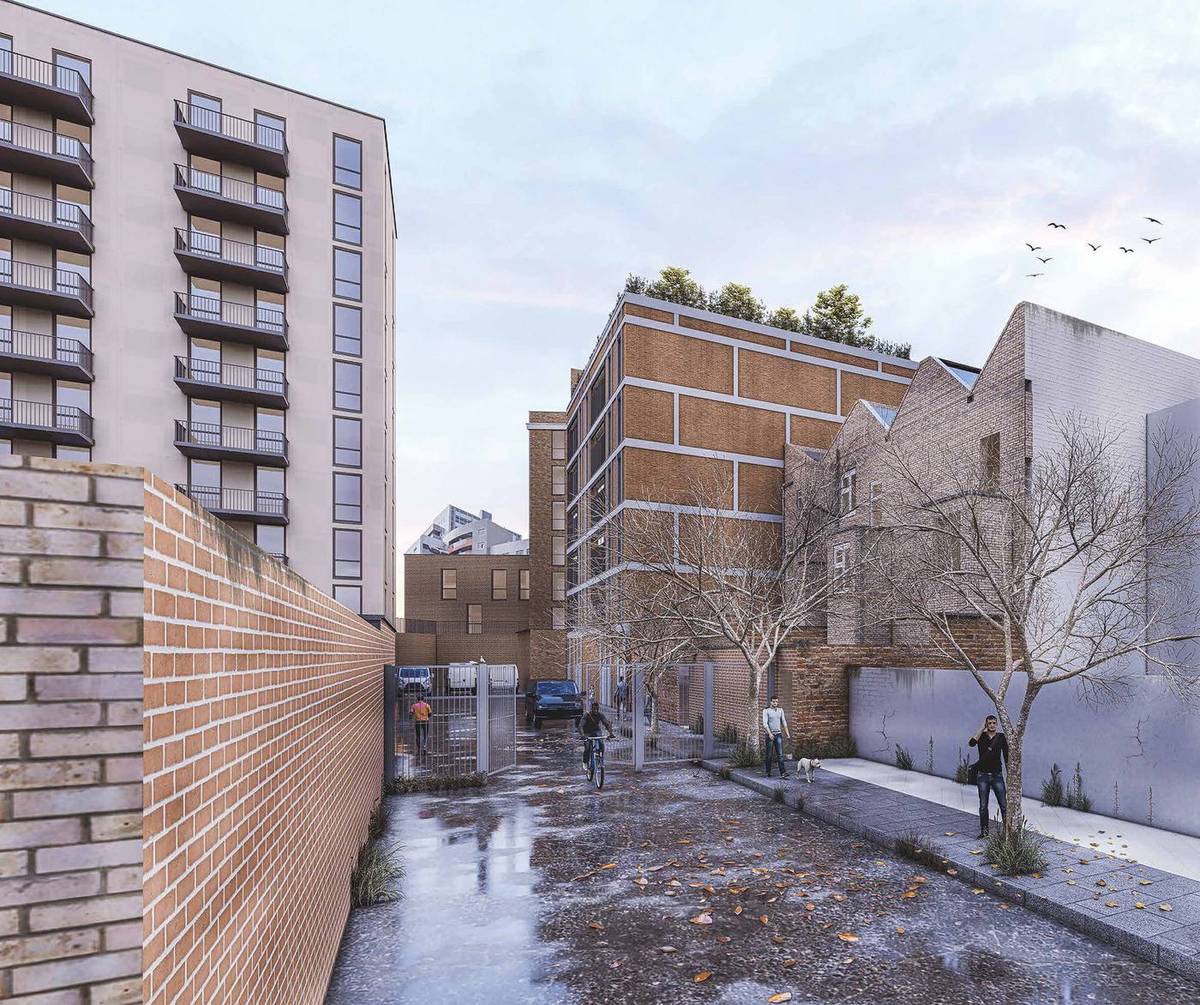 CGI of the rear of the proposed building with its roof-level planting (3D Views drawing)