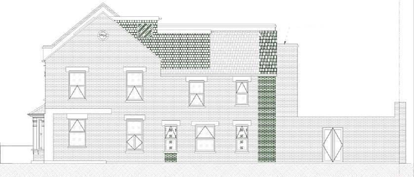 Proposed side elevation showing the rear dormer and two-storey rear extension (Design and Access Statement)