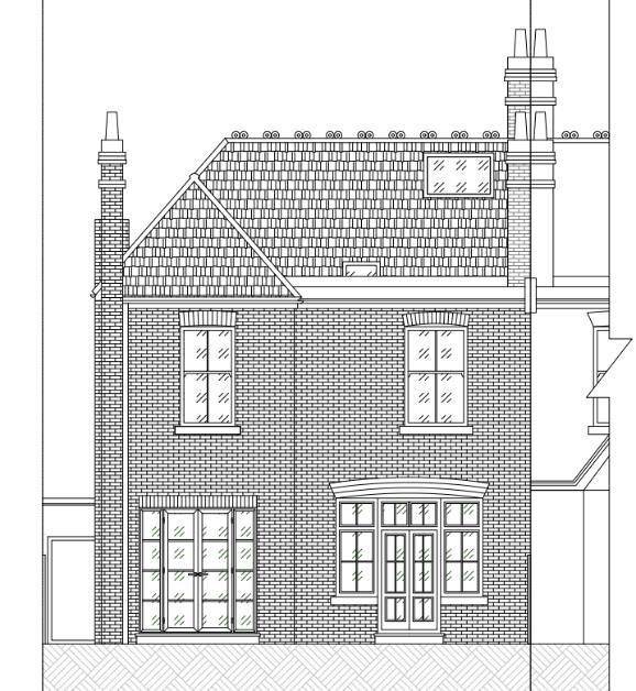 Proposed rear elevation showing the widened French doors (Design and Access Statement)
