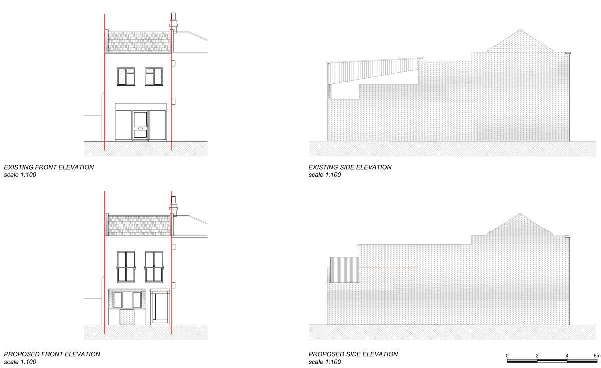 Existing and proposed front and side elevations (existing and proposed front and side elevation drawing)
