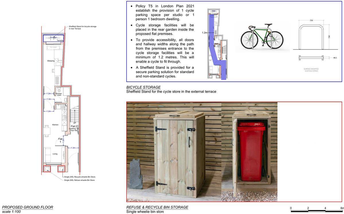 Proposed ground floor with cycle and refuse storage details (bicycle and bin storage drawing)