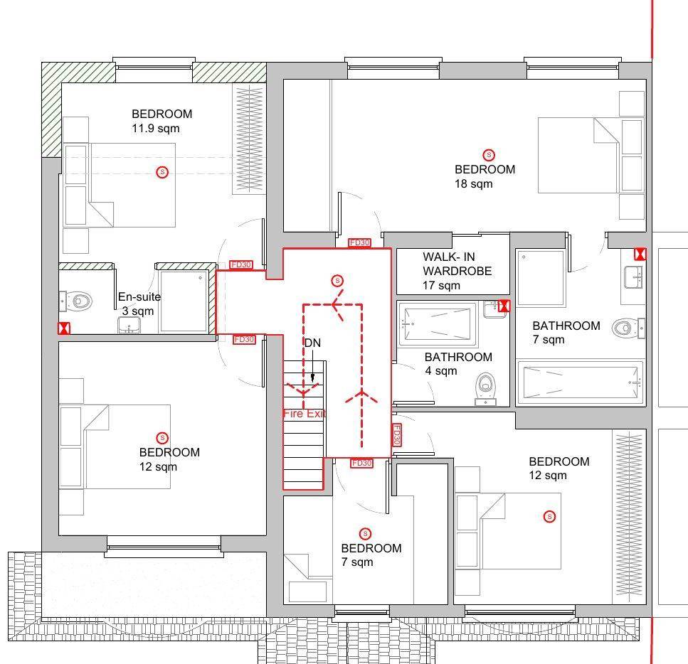 Proposed first floor plan with the enlarged bedroom and new en-suite (Existing and proposed first floor plans)