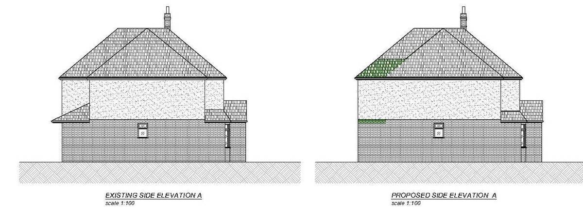 Existing and proposed side elevations (Design and Access Statement)