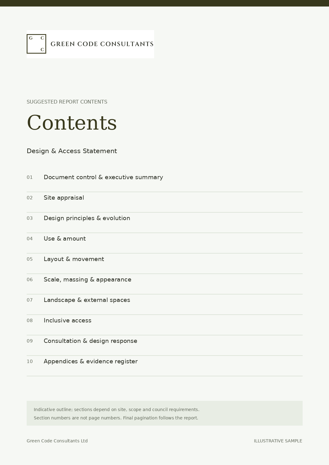 Design & Access Statement illustrative contents page