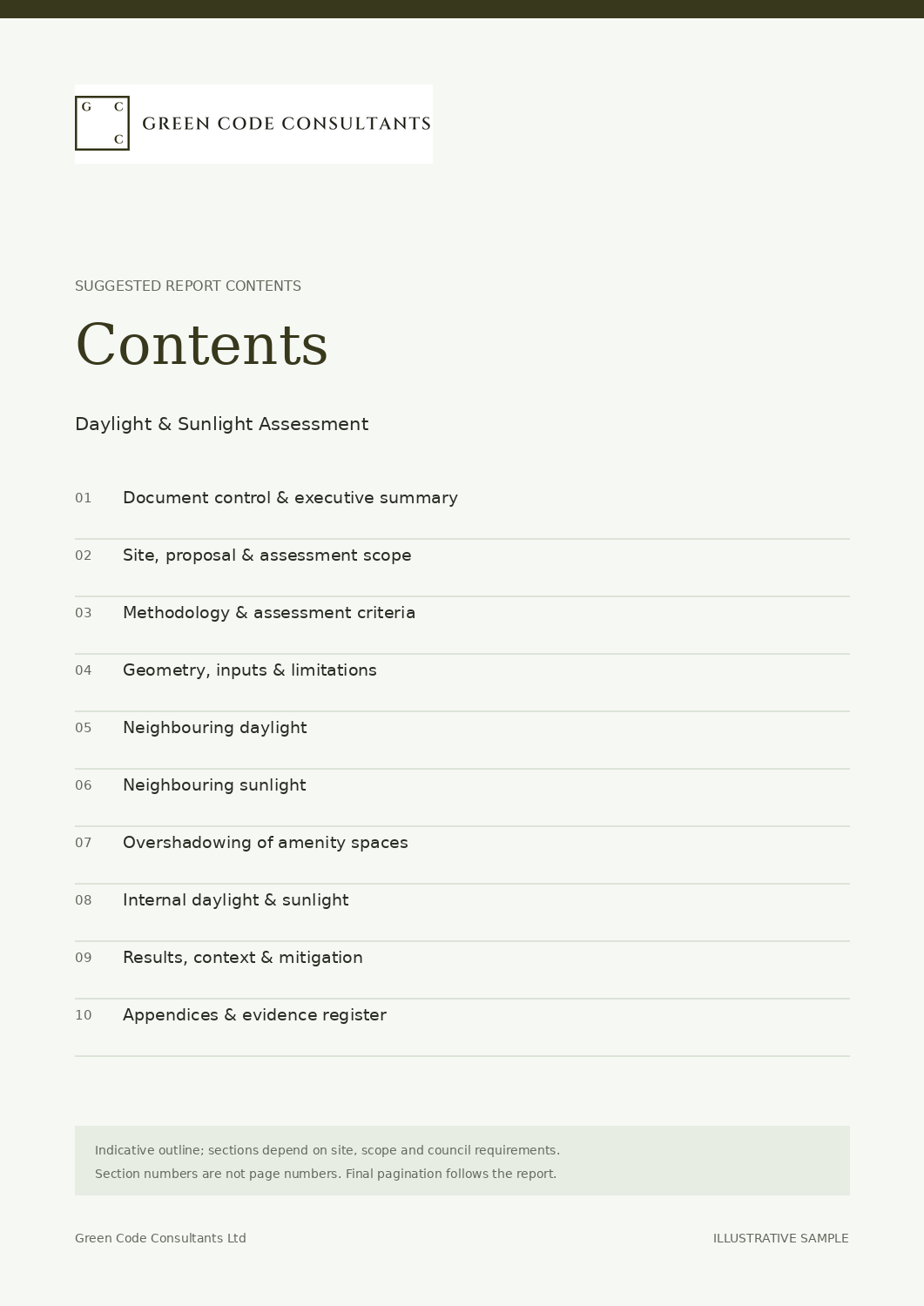 Daylight & Sunlight Assessment illustrative contents page